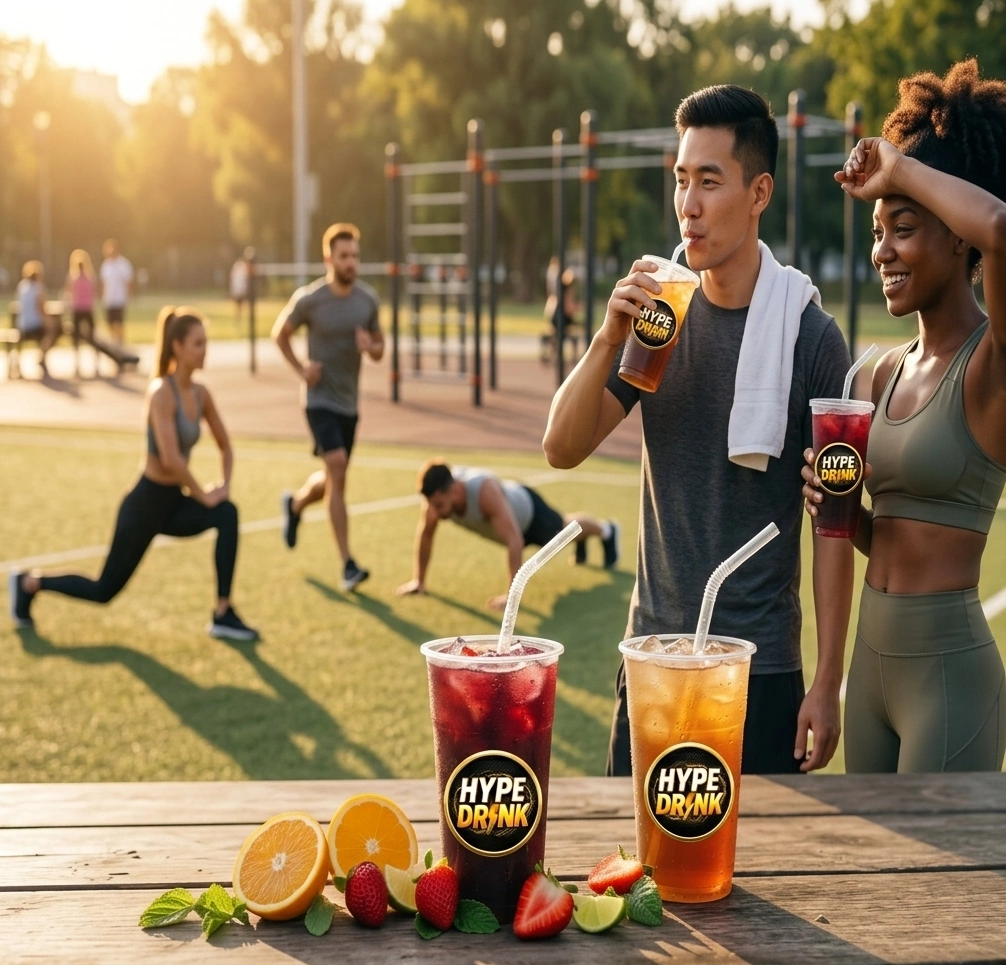Pessoas treinando com Hype Drink